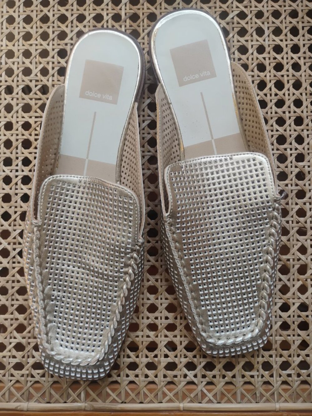 Silver Metallic Woven Square Toe Dolce Vita Mules